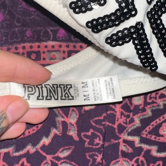 PINK Victoria's Secret Black and White Geometric Bandeau Bathing Suit Top - Picture 3 of 3